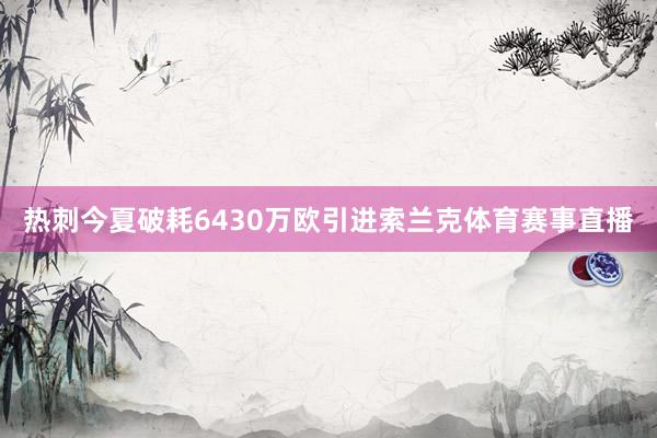 热刺今夏破耗6430万欧引进索兰克体育赛事直播